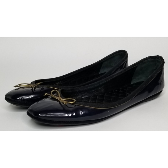 YSL Navy Patent Leather Shiny Bow Ballet Flats - Picture 3 of 8